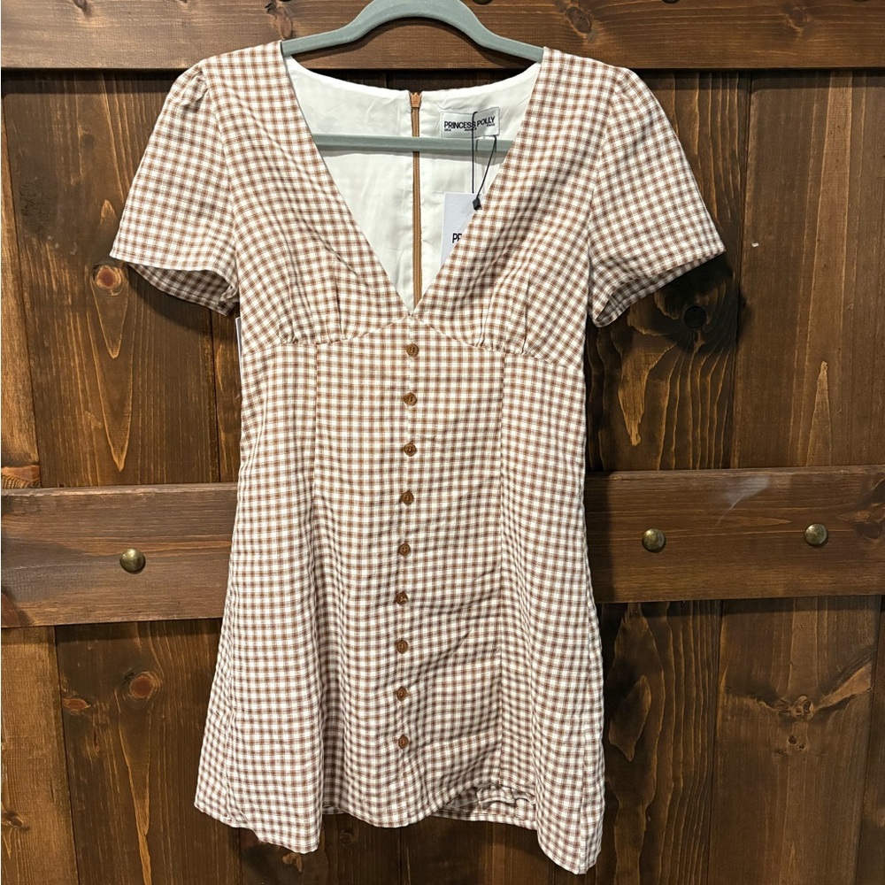 Princess Polly Brown Gingham Midi Dress